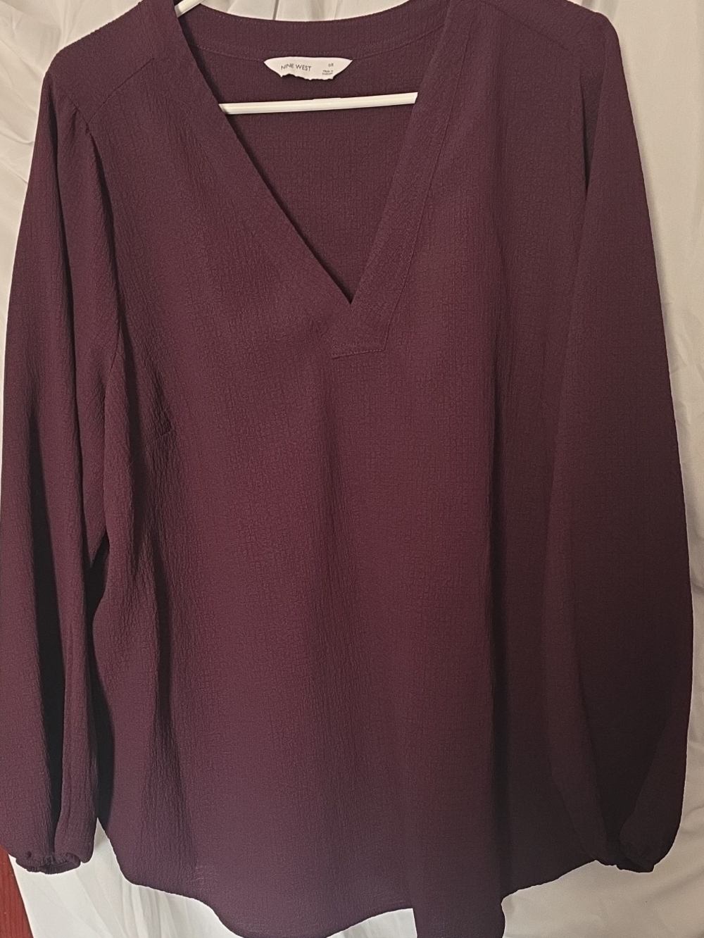 Nine West Deep Plum V-Neck Textured Tunic